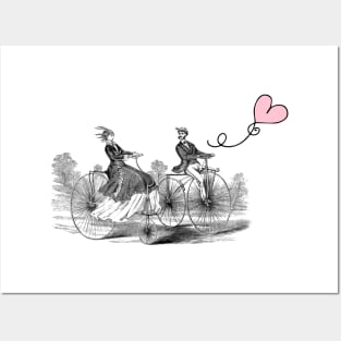 Retro Style Romantic Bike Ride, Valentine's Day Illustration Posters and Art